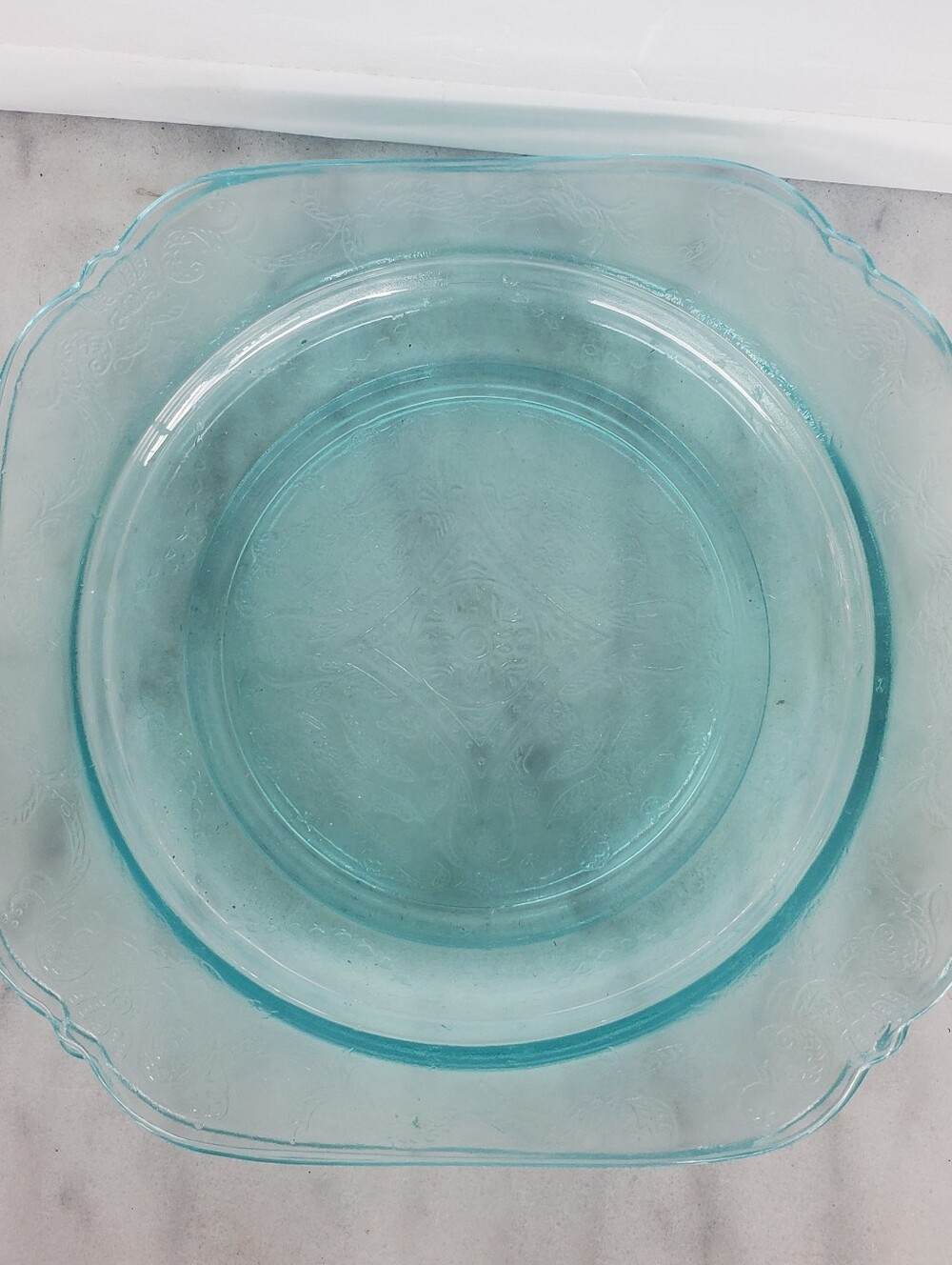 Indiana Glass Federal Madrid Recollection Teal Aqua Dinner Plates(2)